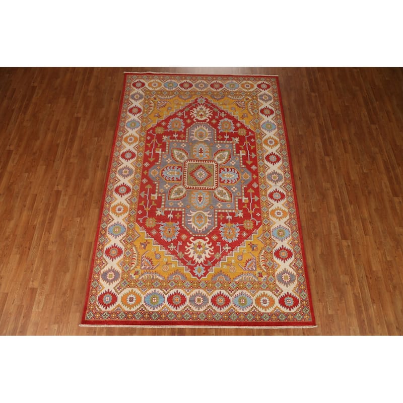 Geometric Traditional Kazak Oriental Area Rug Hand-knotted Wool Carpet - 6'7" x 10'0"