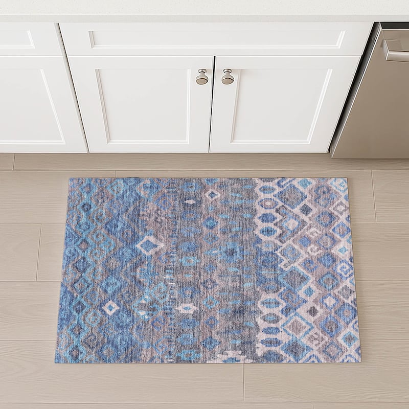 Machine Washable Indoor/ Outdoor Boho Moroccan Chantille Rug