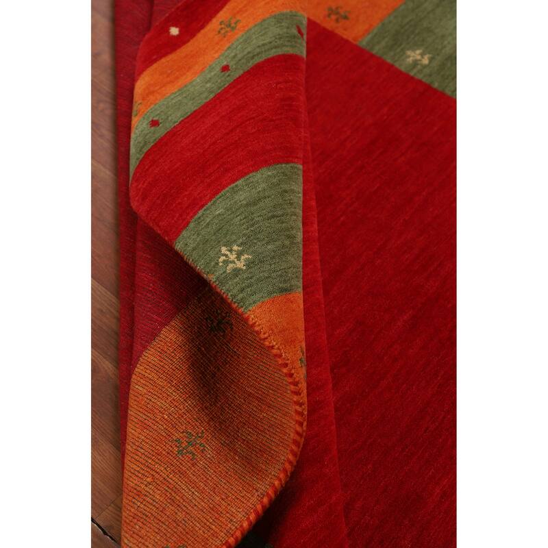 Red Gabbeh Indian Area Rug Handmade Wool Carpet - 5'11"x 7'11"