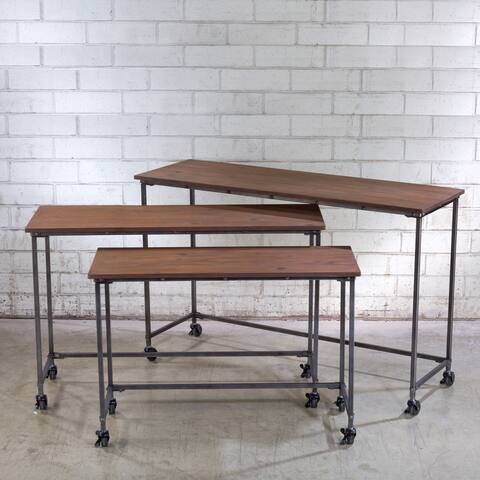 Wood Accent Tables on Wheels (Set of 3)
