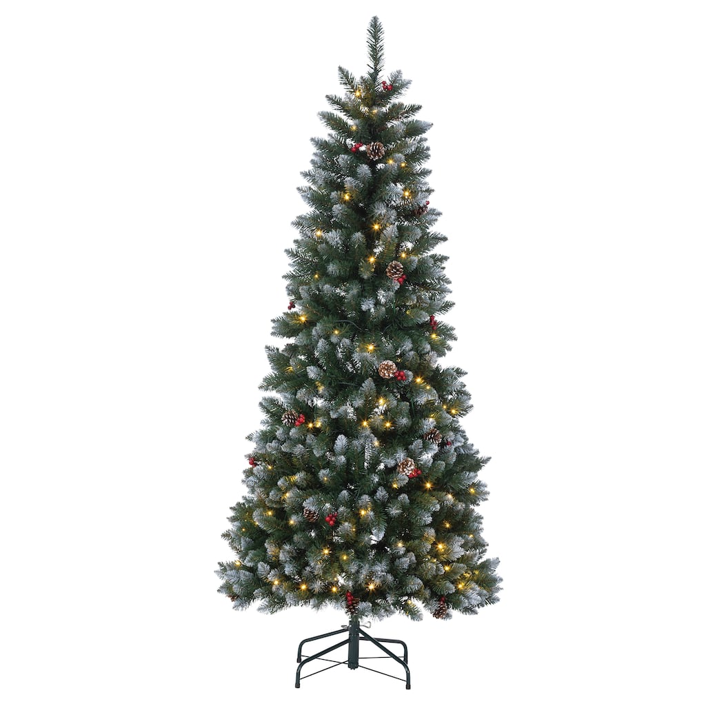 6 ft Pop Up Flocked Green Pine Tree with Pine Cones and Red Berries