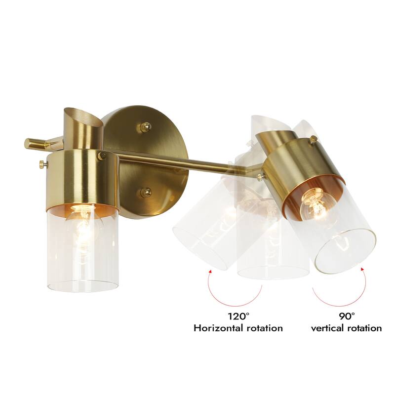 Modern 2/3-Light Dimmable Gold Bathroom Vanity Light Cylinder Glass Wall Sconces