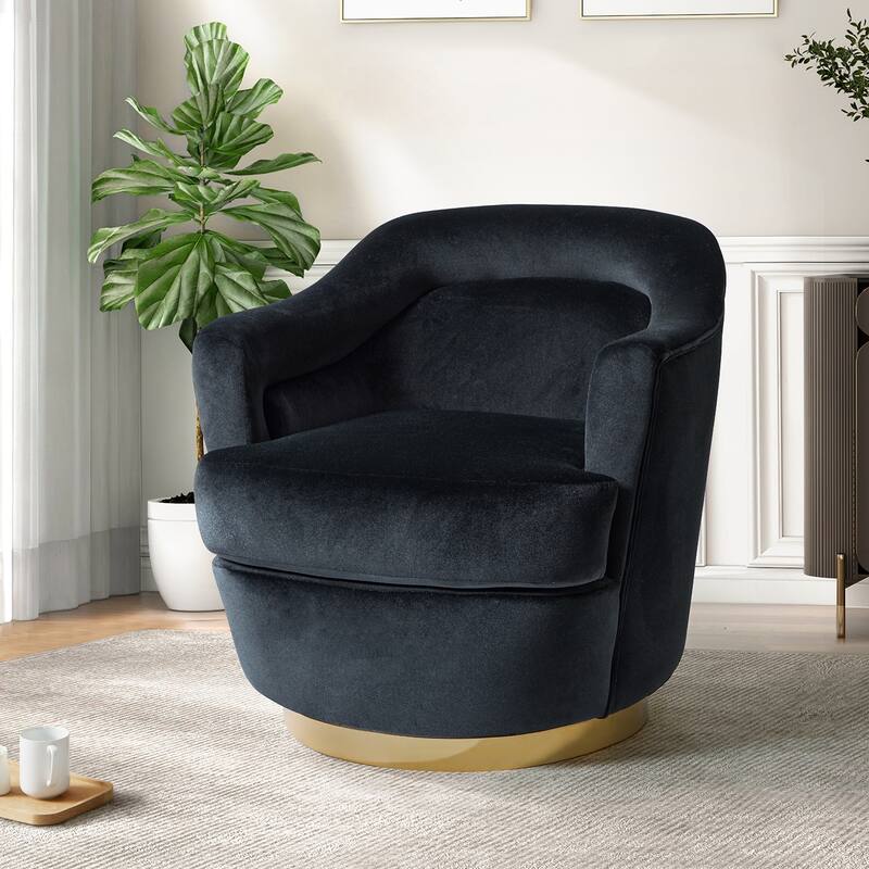 Kanstantin Modern Upholstered Swivel Barrel Chair with Golden Base by HULALA HOME - Black