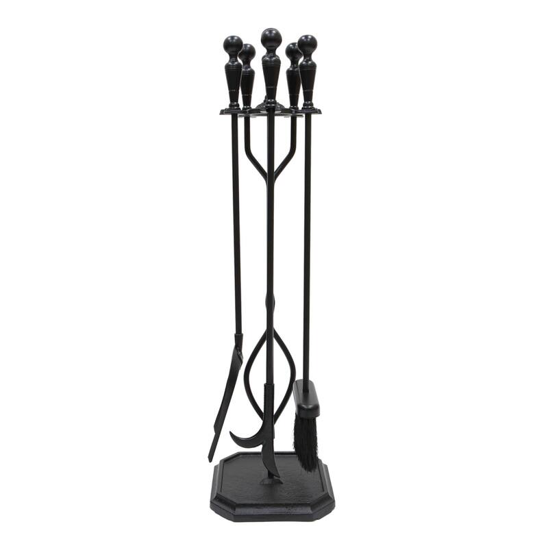 Achla Designs Plymouth Set of 4 Fireplace Tools w/Rectangular Base, 29.5 Inch Tall, Black