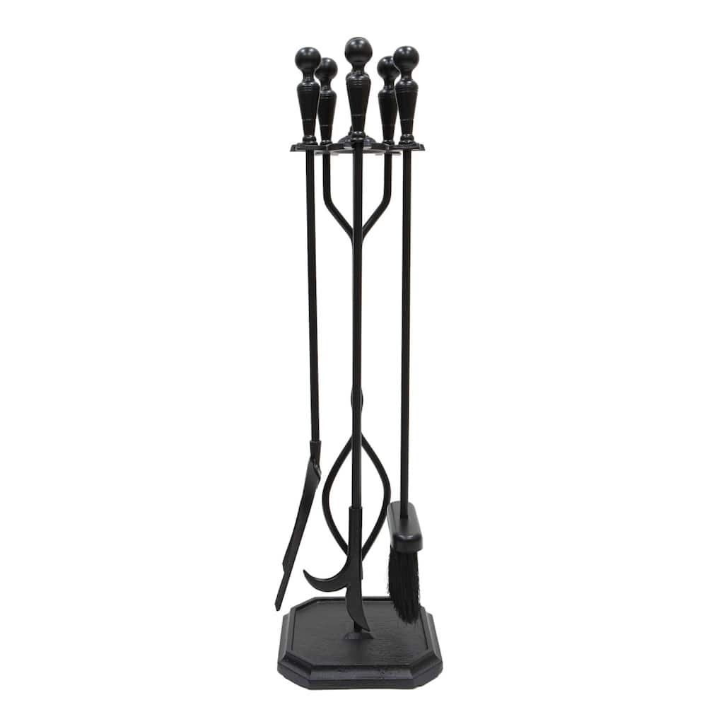 Achla Designs Plymouth Set of 4 Fireplace Tools w/Rectangular Base, 29.5 Inch Tall, Black