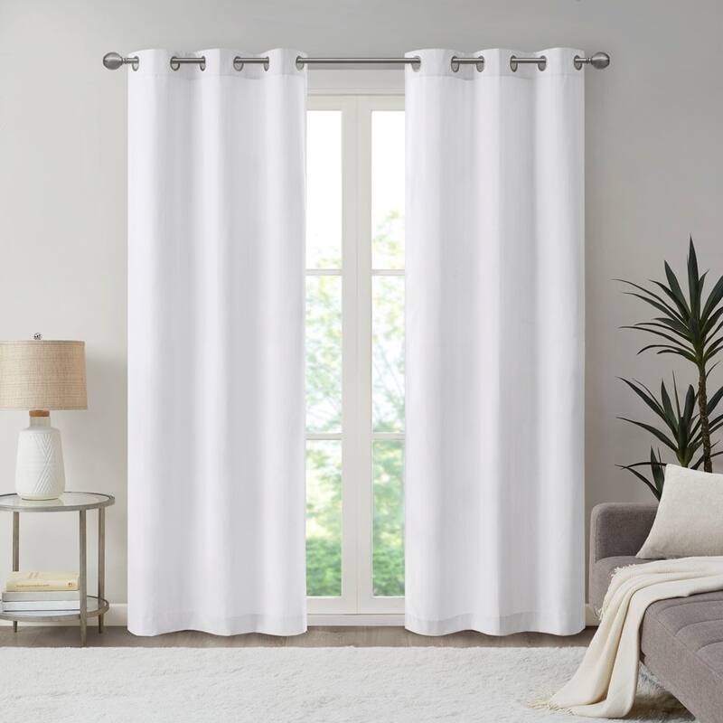 Basketweave Room Darkening Curtain Panel Pair(2 Pcs Window Panels) - White