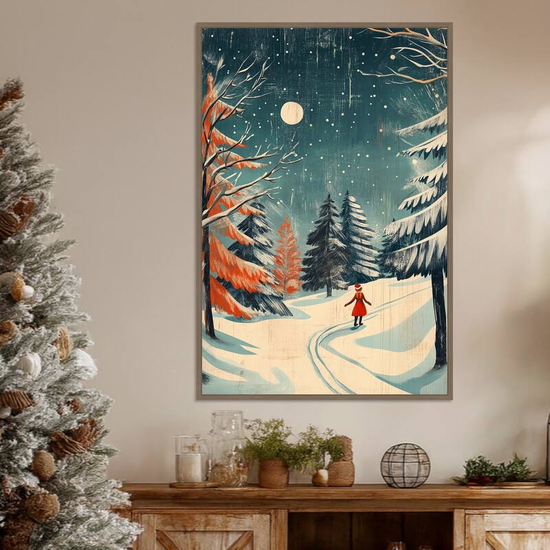Christmas girl by Pictufy Studio Framed Canvas Wall Art Print - Sylvie Dark Gold
