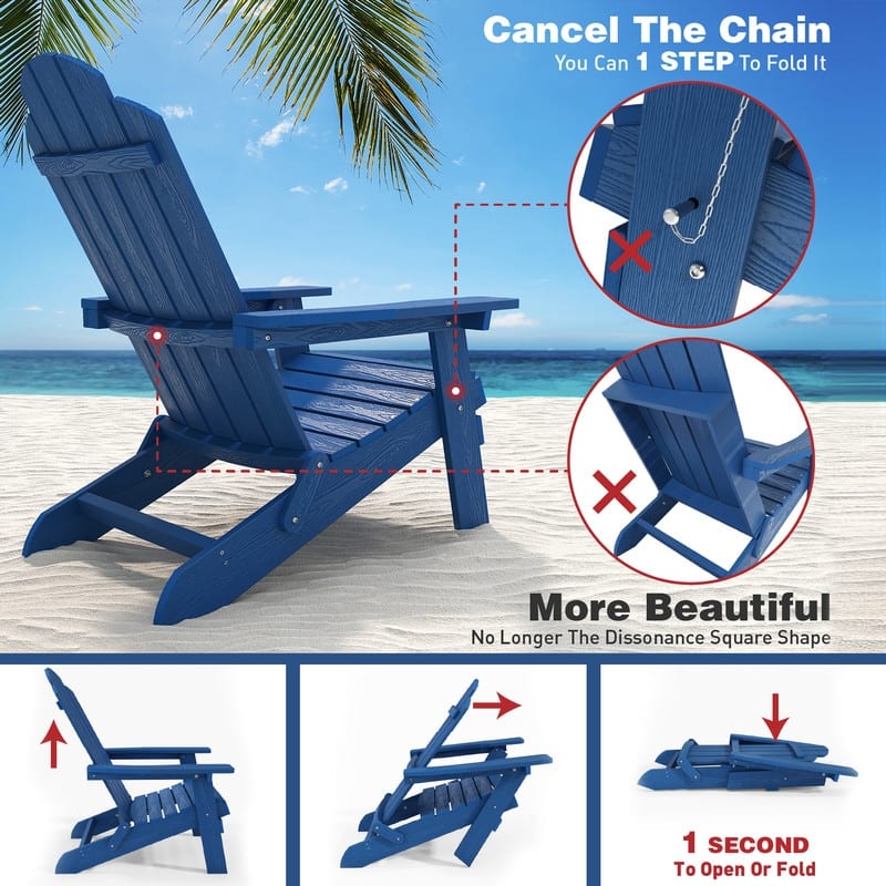 WINSOON All Weather HIPS Outdoor Folding Adirondack Chairs Outdoor Chairs Set of 4
