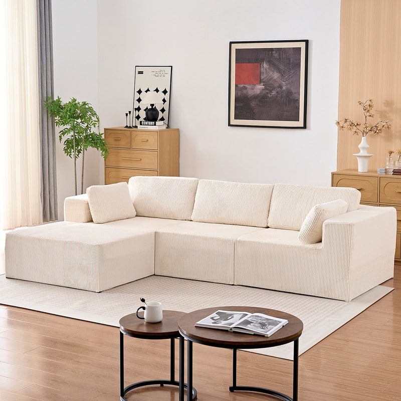 Mixoy 3-Pcs Free Combination Modular Sectional Sofas,Corduroy Compressed L-Shaped Sofa with Flexible Configuration - 3-Seater