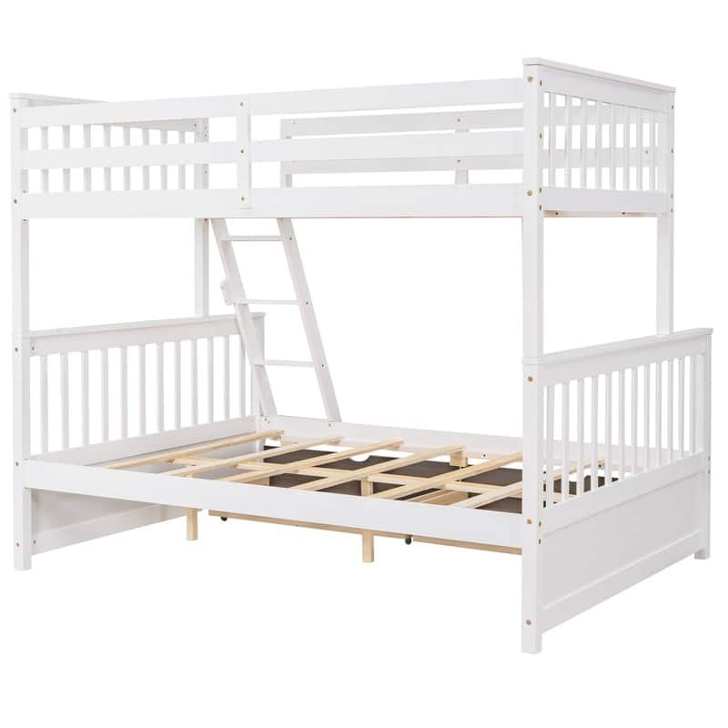 Bunk Bed with Drawers, Twin Over Full Bunk Bed, Solid Wood Bunk Bed Frame with Ladders & 2 Storage Drawers