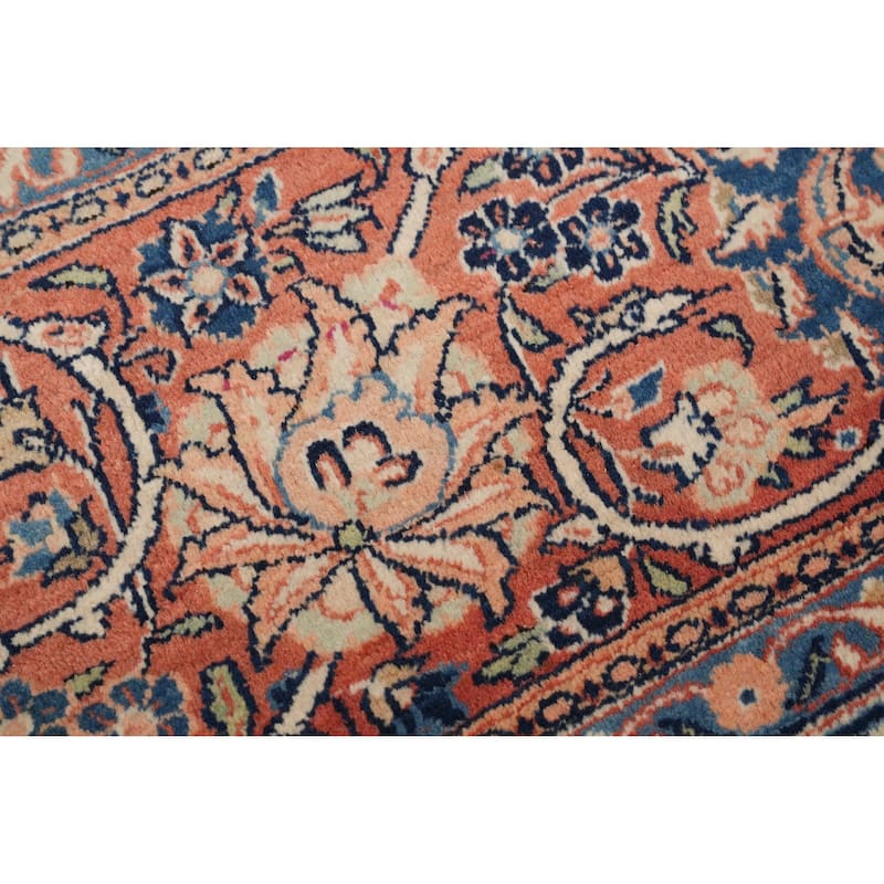 Hand Knotted Oriental 100% Wool Carpet Traditional Floral Navy Blue & Blues Kashan Area Rug - 14' 0'' X 10' 4''