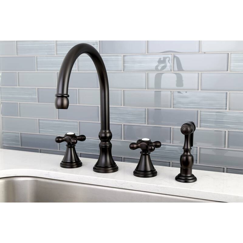 Kingston Brass Governor Widespread Kitchen Faucet with Metal Cross