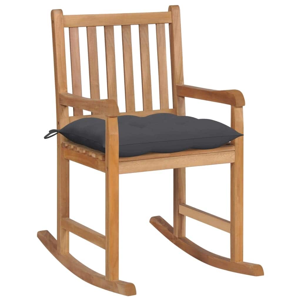 vidaXL Rocking Chair with Anthracite Cushion Solid Teak Wood - 22.8" x 36.4" x 41.7"