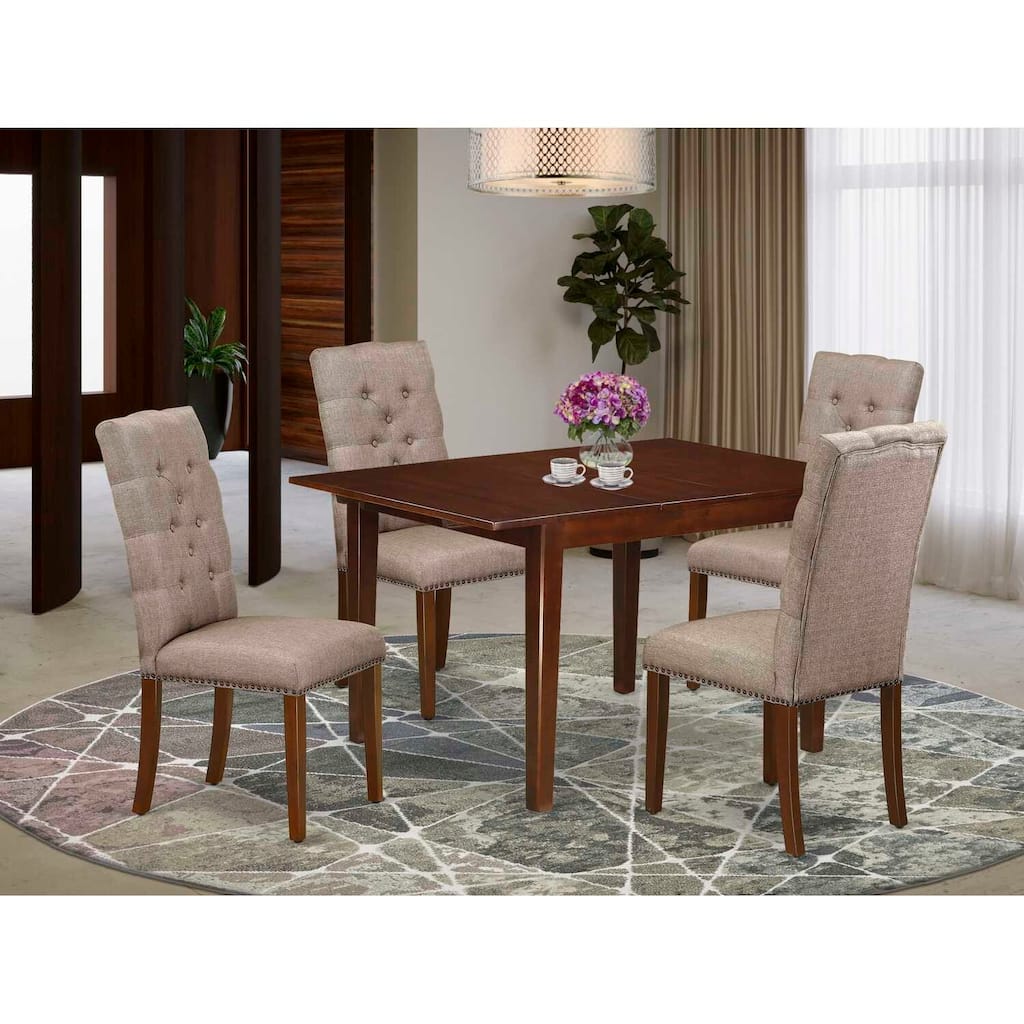 HomeStock 5-Pc Mahogany Finish Solid Wood Top - Rectangular Dining Room Set with Butterfly Leaf - Seats 4