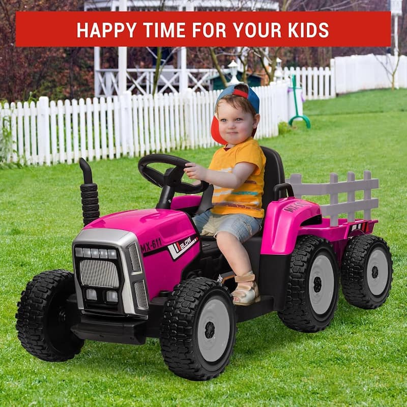 35W Kids Ride On Tractor, Electric Vehicle Car with Trailer & Remote Control
