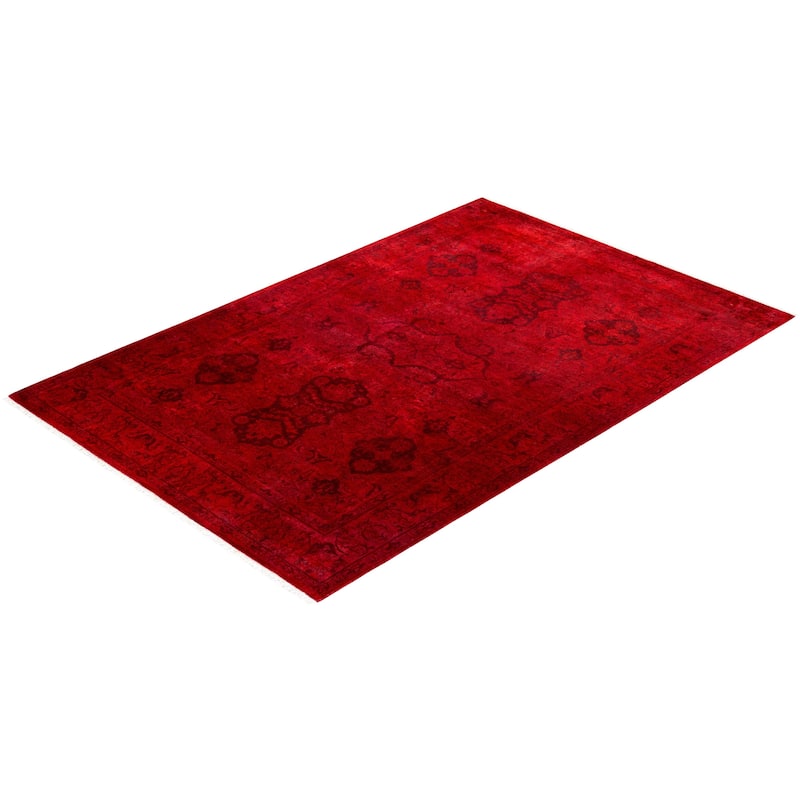 Overton Hand Knotted Wool Vintage Inspired Modern Contemporary Overdyed Red Area Rug - 4' 1" x 6' 2"