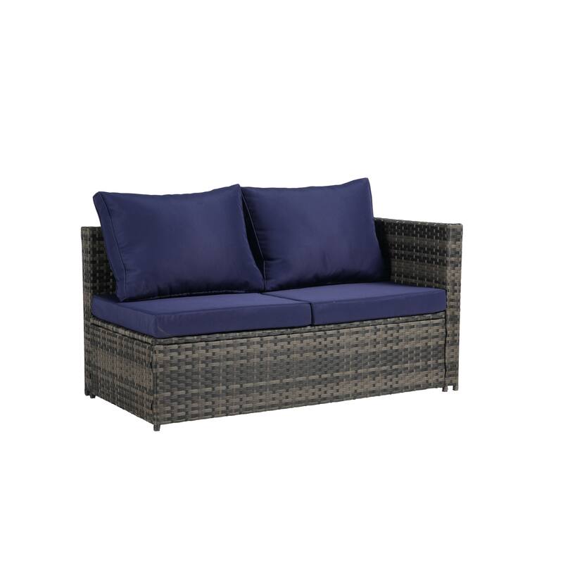 6-Piece Outdoor Patio Rattan Conversation Sectional Sofa Set with Tempered Glass Coffee Table