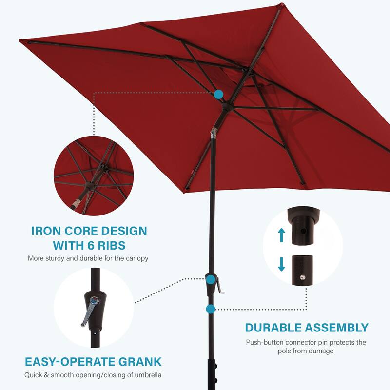6.5*10ft Rectangular Patio Market Umbrella with Crank & Tilt, UV & Water-Resistant Canopy
