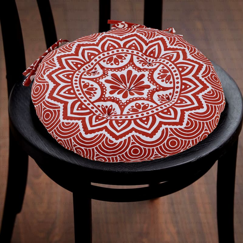 Handmade Cotton Mandala Tuffted Round Chair cushion pads 15''x15'' (Set of 2) with Ties for armchairs Dining Office chair