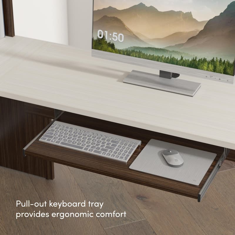 Bestar Ridgeley U-Shaped Office Desk with Cabinet and Hutch