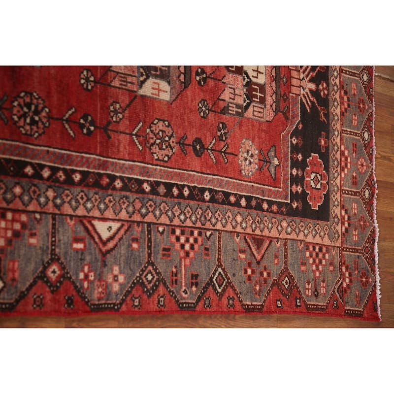 Geometric Hamedan Persian Vintage Runner Rug Hand-Knotted Wool Carpet - 3'9"x 9'5"