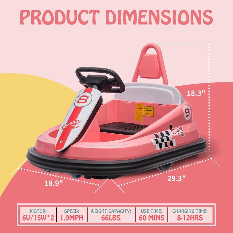6V Electric Ride On Toy Bumper Car for Kids 1.5-6 Years Old