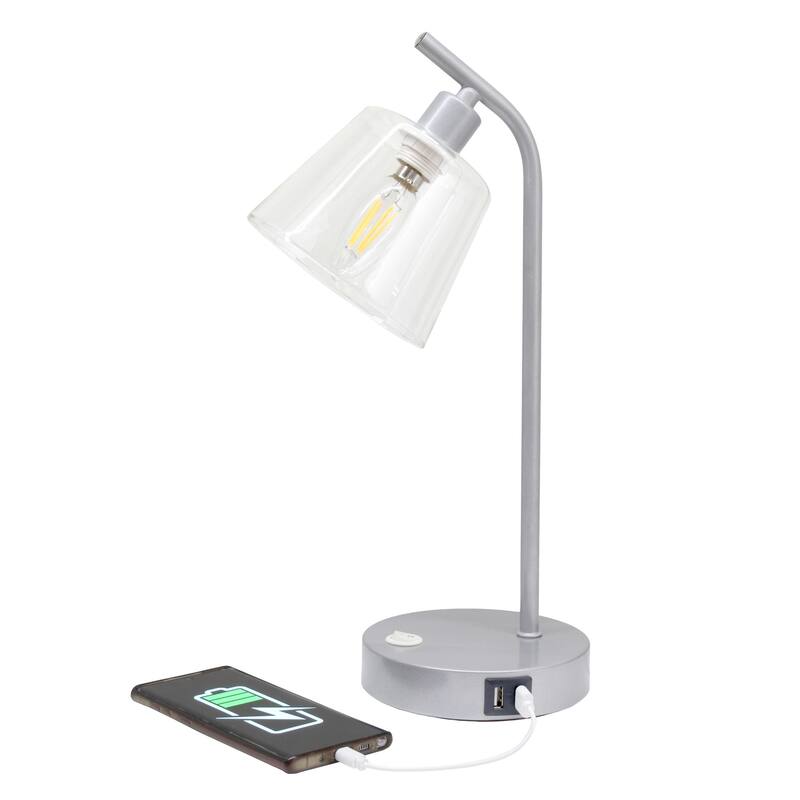 Curved Arm Desk Lamp with Glass Shade - 15.75" - Silver