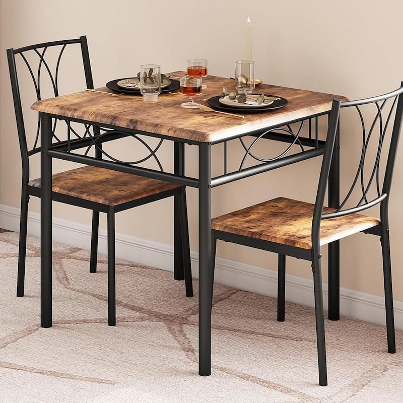 Dining Table and Upholstered Chairs Set 2, Metal Frame Compact Dining