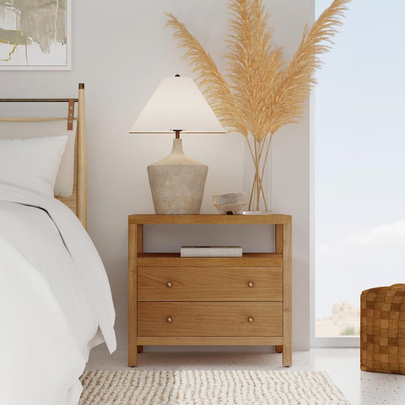 Nora 2-Drawer Wood Wide Nightstand - Natural