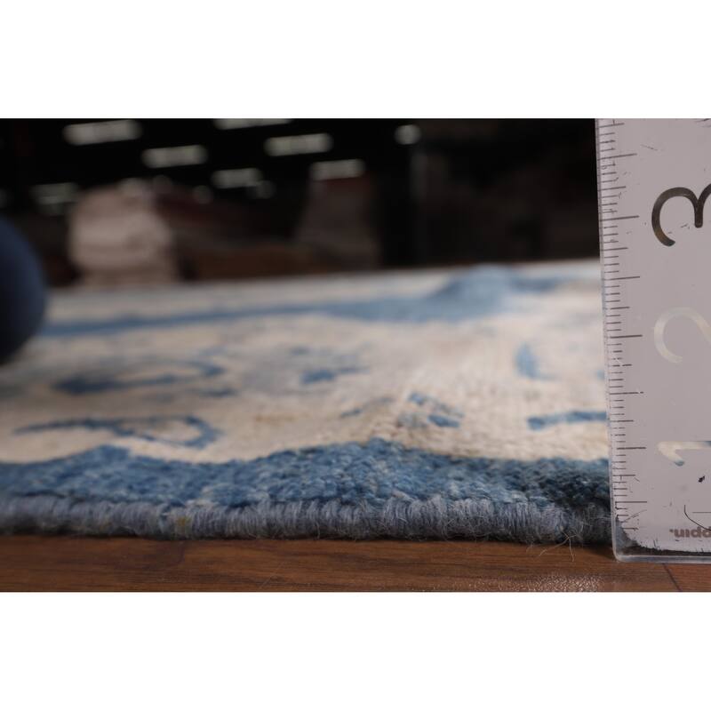 Blue Geometric Oushak Large Rug Hand-Knotted Wool Carpet - 9'10"x 13'10"