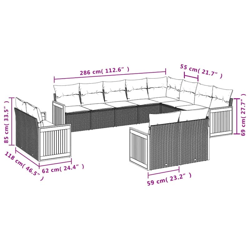 vidaXL Patio Sofa Set with Cushions Outdoor Conversation Furniture Poly Rattan
