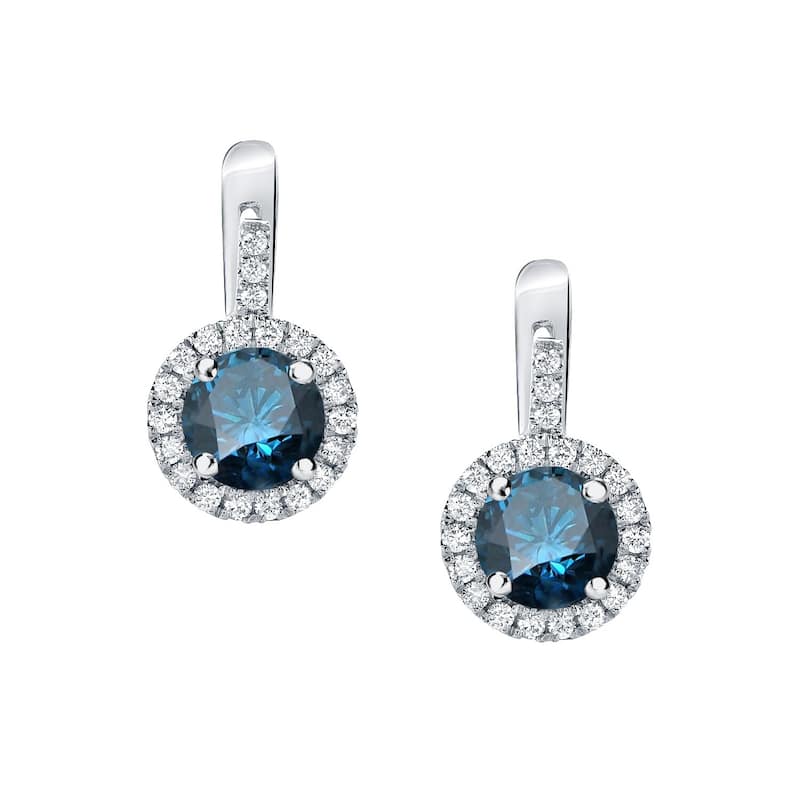 Auriya 14k Gold 2 2/5ctw Blue Diamond Halo Dangle Earrings (H-I, SI1-SI2)
