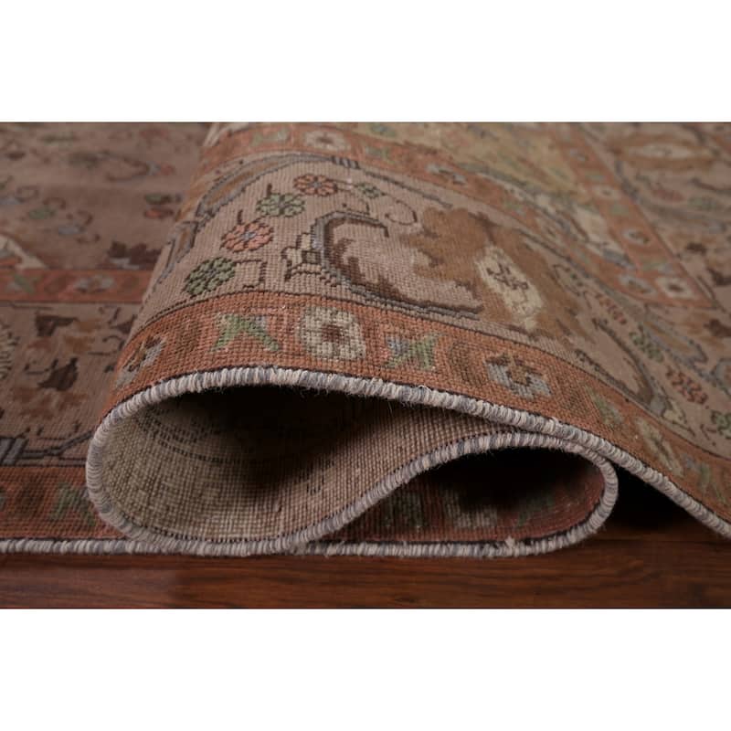 Brown Tabriz Persian Vintage Area Rug Hand-Knotted Wool Carpet - 8'0" x 10'11"