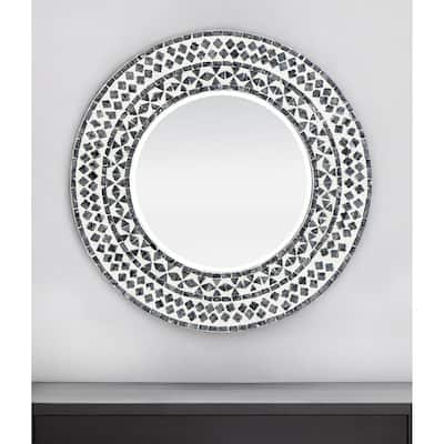 HomeRoots 24" Black And White Round Wood And Shell Framed Accent Mirror - 24' X '24' X '0.8