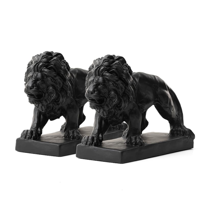 Glitzhome Set of 2 MgO Majestic Walking & Lying Guardian Lion Statues Porch Sculpture Indoor Outdoor