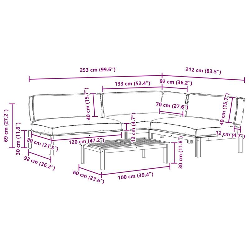 vidaXL Sofa Set with Cushion Plain 4 pcs Anthracite Solid Acacia Wood - 99.61 x 83.46 x 27.17 in