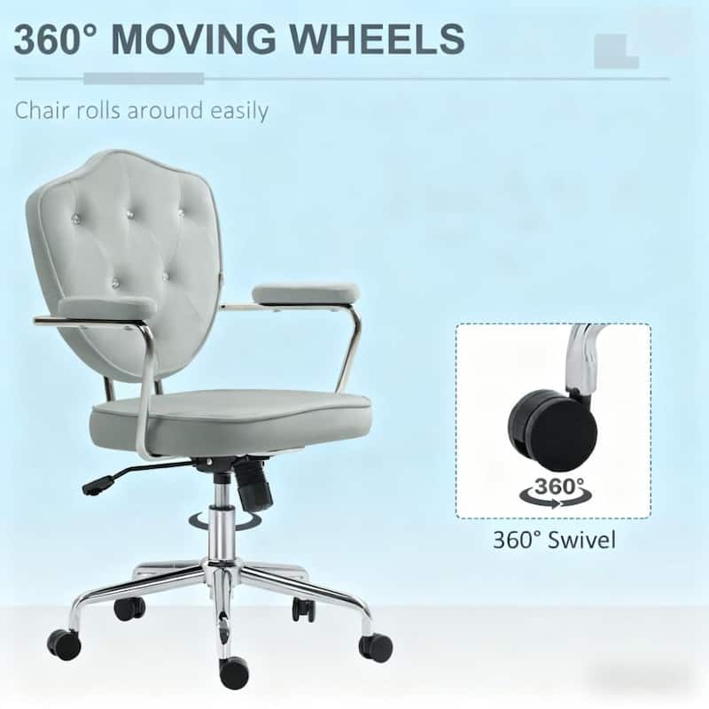 Tufted Office Chair with Swivel Wheels, Ergonomic Home Office Chair, Swivel Vanity Chair with Adjustable Height