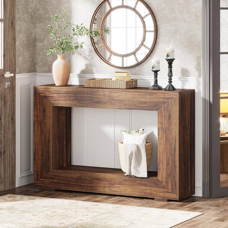 Engineered Wood Finish Console Table with Industrial Shelves - 47.24'' L x 32.87'' H x 11.81'' D