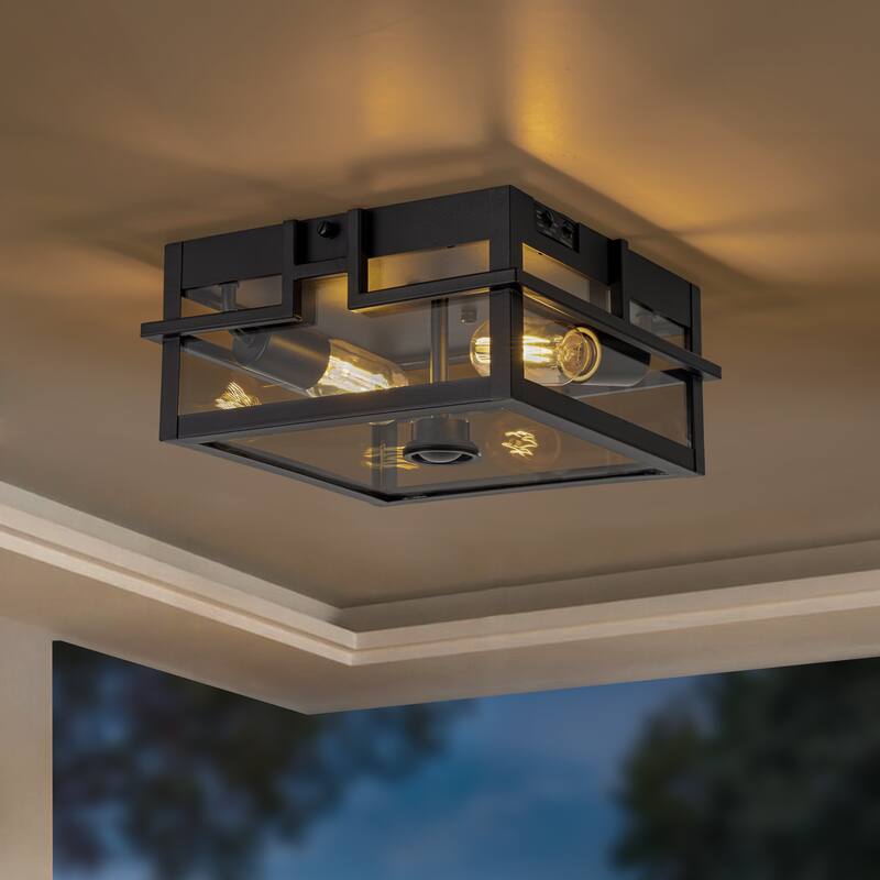 C Cattleya 2-Light Motion Sensor Outdoor Flush Mount Ceiling Light
