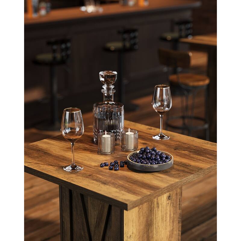 Square Bar Table with Storage, 39.4" Bar High Pub Dining Table with Barn Door
