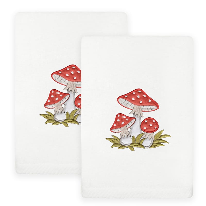 Authentic Hotel and Spa Spring Mushrooms Turkish Cotton Hand Towels (Set of 2) - White