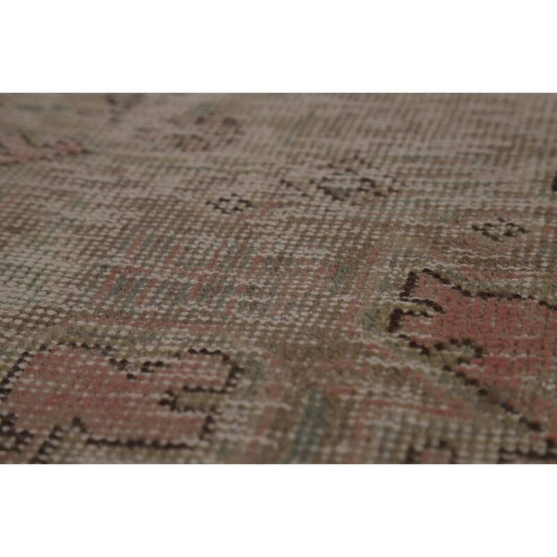 Pink Geometric Tabriz Persian Vintage Rug Hand-Knotted Wool Carpet - 6'8" x 9'2"