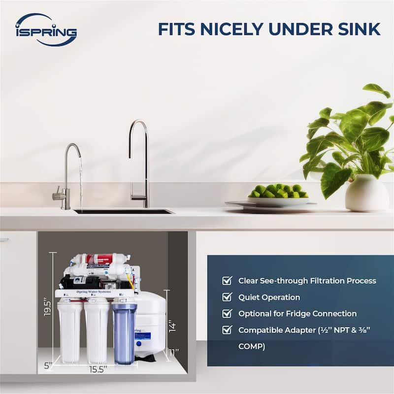 iSpring RCC7P-AK Boosted Performance Under Sink 6-Stage RO Drinking Water Filtration System with Alkaline filter and Pump