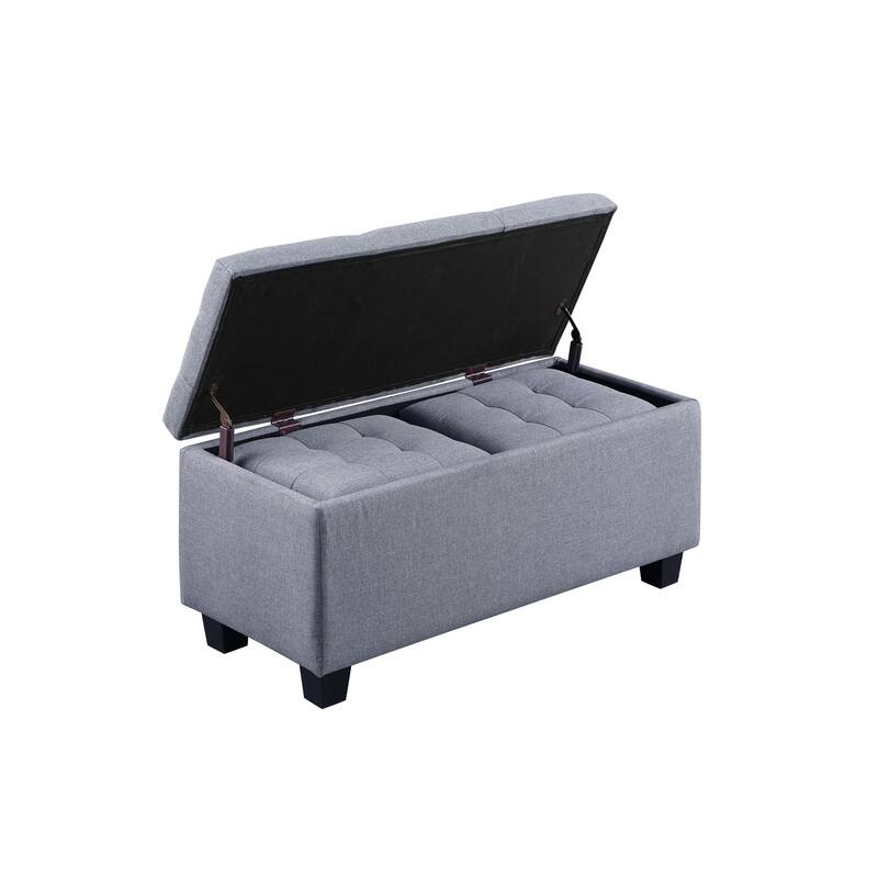 3 in 1 Large Upholstered Fabric Storage Ottoman Bench Set, Gray