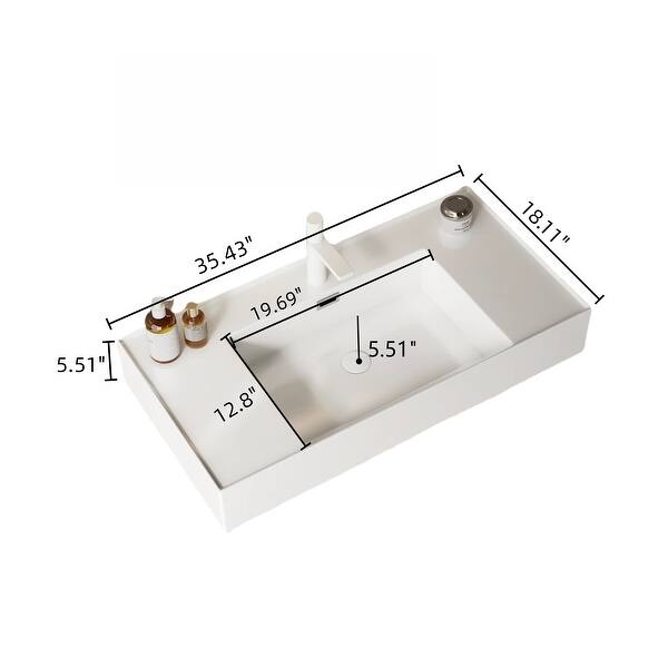 dimension image slide 3 of 8, GDFStudio - Lede 30" Bathroom Vanity with Acrylic Integrated Basin, Striped Shelves Layer & Woodgrain Finish, WITHOUT Faucet