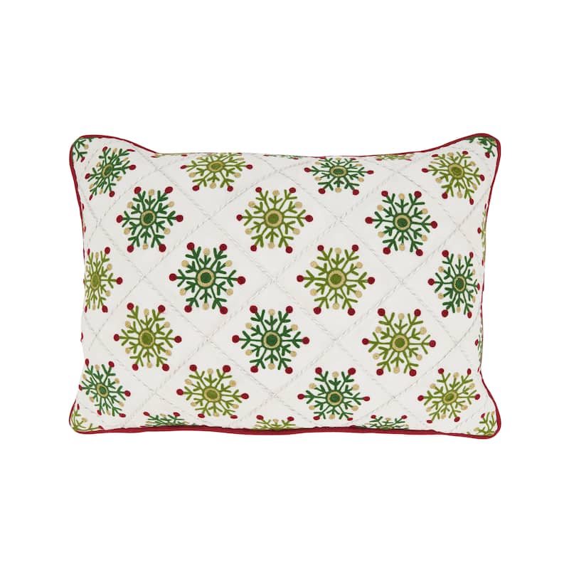 Frosty Elegance Embroidered Snowflakes Throw Pillow - Multi - 14"x20" - Feather Down