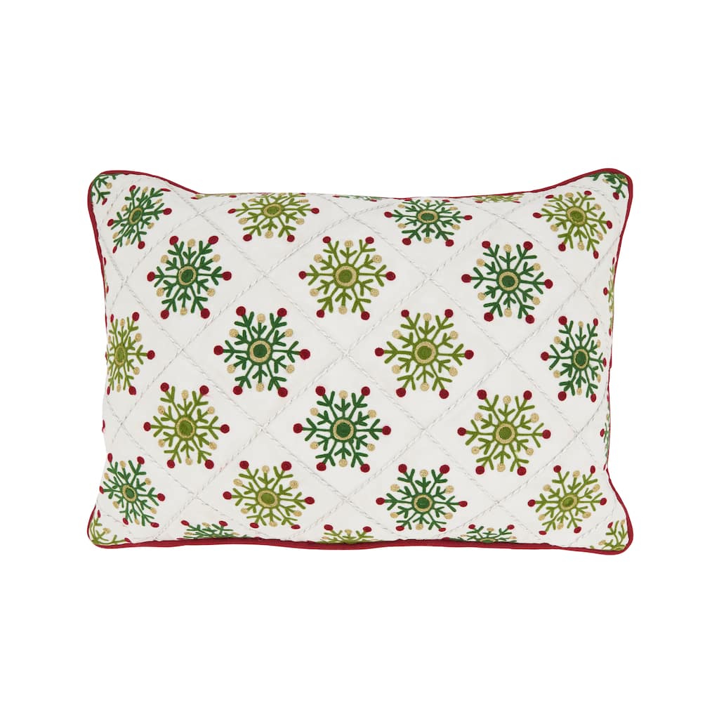 Frosty Elegance Embroidered Snowflakes Throw Pillow