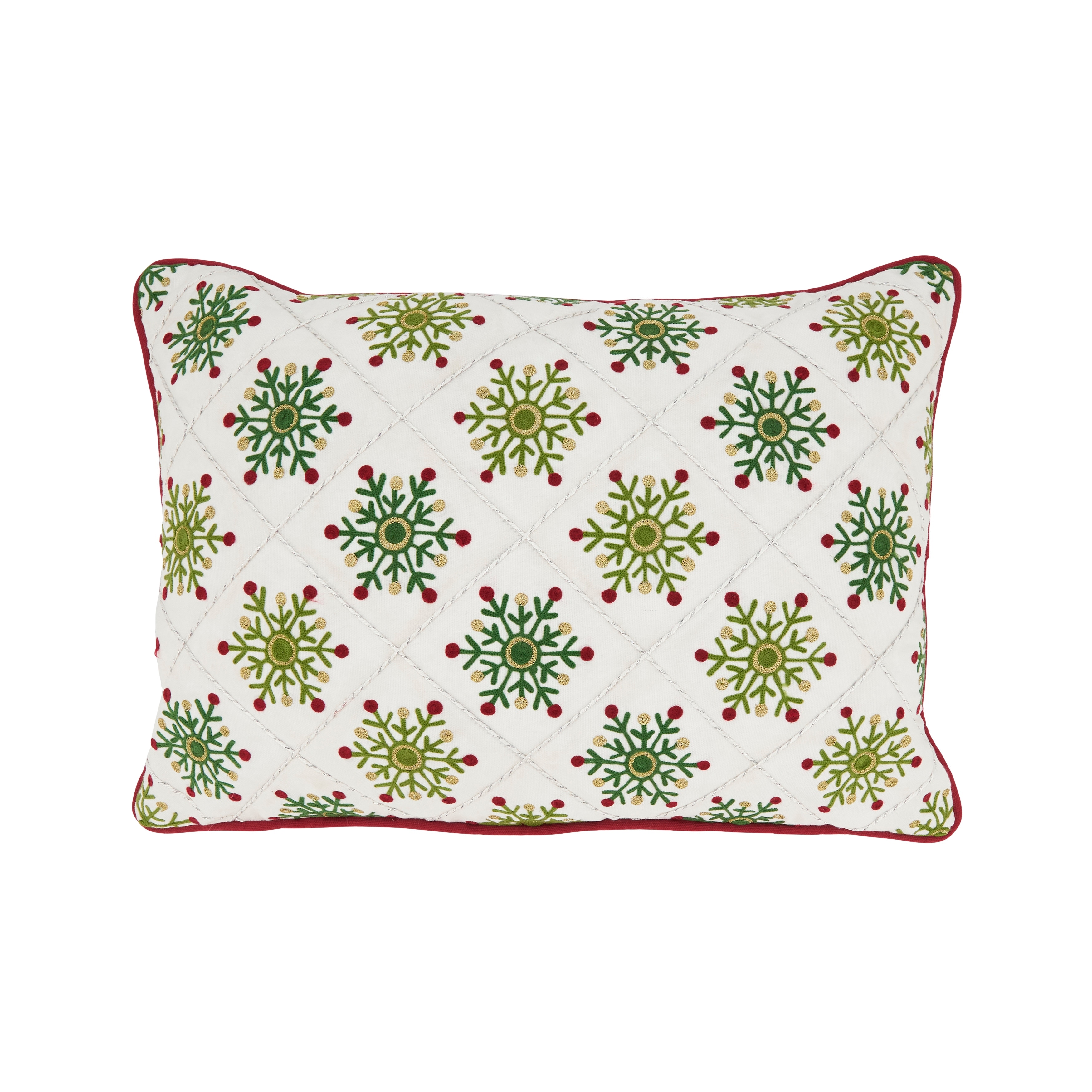 Frosty Elegance Embroidered Snowflakes Throw Pillow