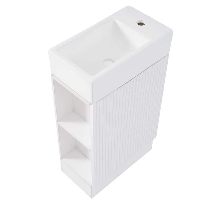 White 18.6 in.W x 33 in.H MDF Bathroom Vanity with Ceramic Sink and Two-tier Shelf - 18.6" x 33.2"