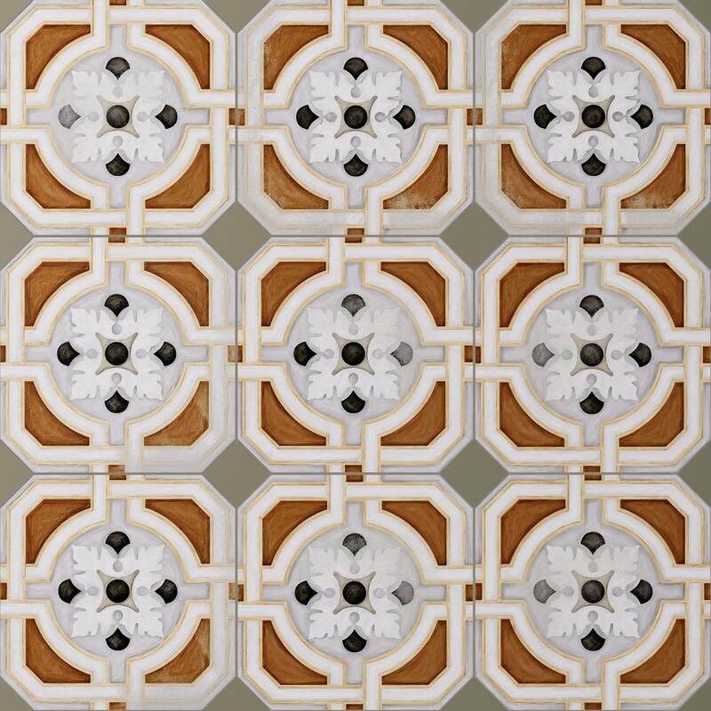 Merola Tile Vaudeville Octagon Deco Zimer with Taco Oliva 7-7/8" x 7-7/8" Porcelain Floor and Wall Tile